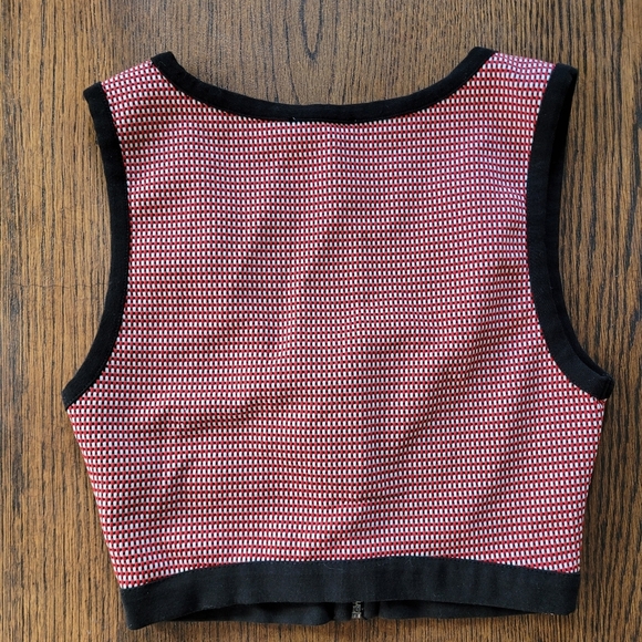 ZARA Red Black White Cropped Zippered Front Sleeveless Top Size Women's Small - Picture 3 of 8